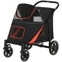 Passeggino per Cani Pieghevole con Ingressi a Cerniera e Finestre a Rete, 112x65x100 cm, Rosso e Nero