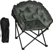 Fauteuil Opvougbile Relax - Telaio Metallico - Pelle e Tessuto Oxford - Dimensioni XXL - Sedile Portatile - Poltrona per Soggiorno, Terrazza o Campeggio - Misura 91x96x71 cm - Colori Nero e Grigio Scuro