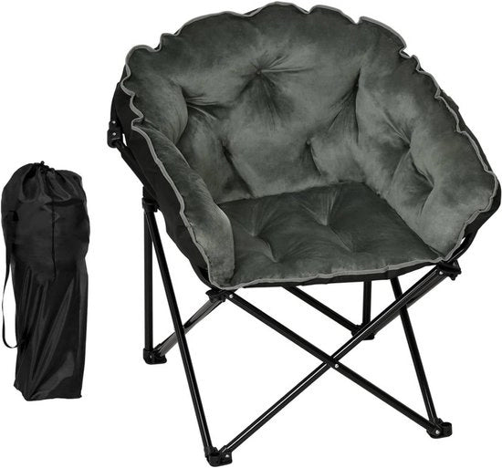 Fauteuil Opvougbile Relax - Telaio Metallico - Pelle e Tessuto Oxford - Dimensioni XXL - Sedile Portatile - Poltrona per Soggiorno, Terrazza o Campeggio - Misura 91x96x71 cm - Colori Nero e Grigio Scuro