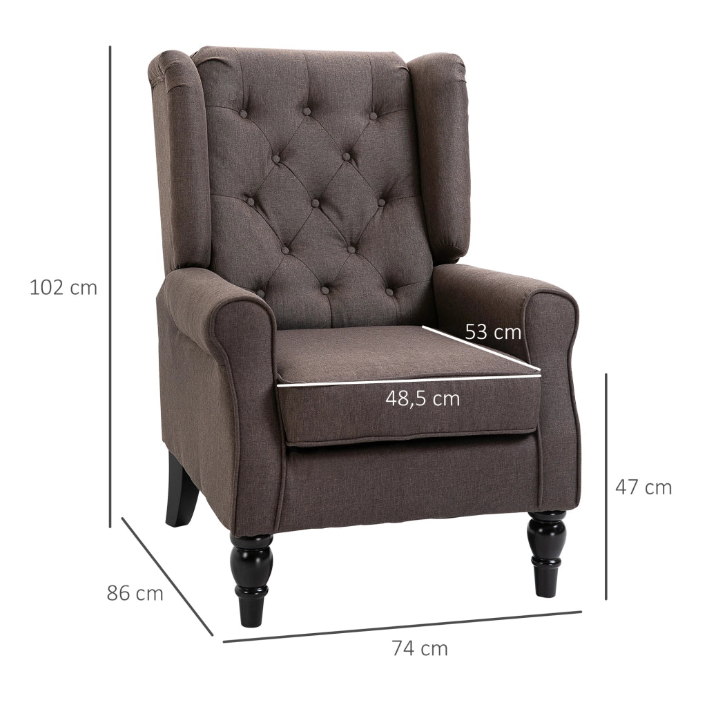Poltrona capitonnata con braccioli e gambe in legno ¨C zephmum ¨C 74x86x102 cm marrone