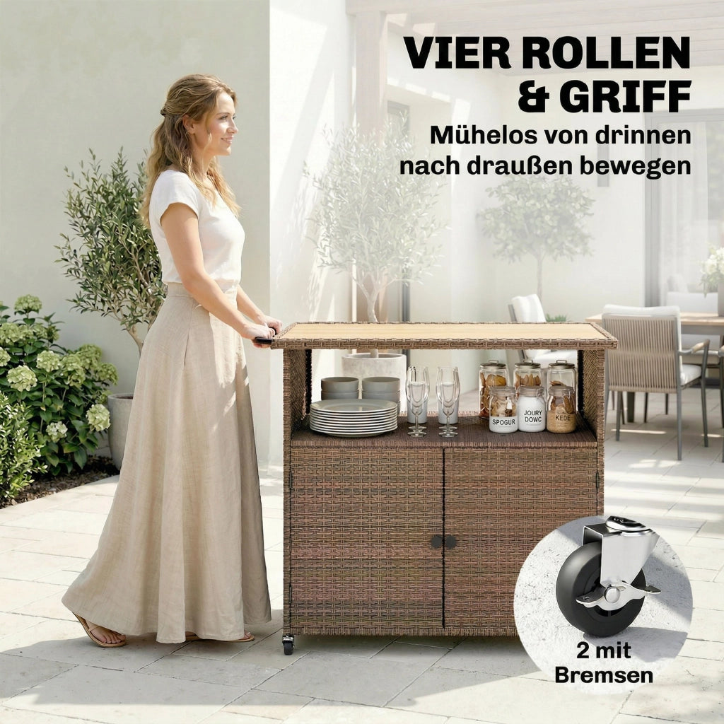 Carrello da cucina Rattan ¨C zephmum ¨C Legno di Eucalipto FSC 95x54x84 cm