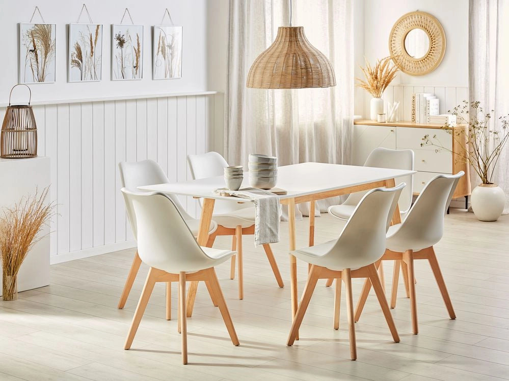 Tavolo da pranzo bianco 120/155 x 80 cm allungabile a goccia gambe in legno scandinavo minimalista
