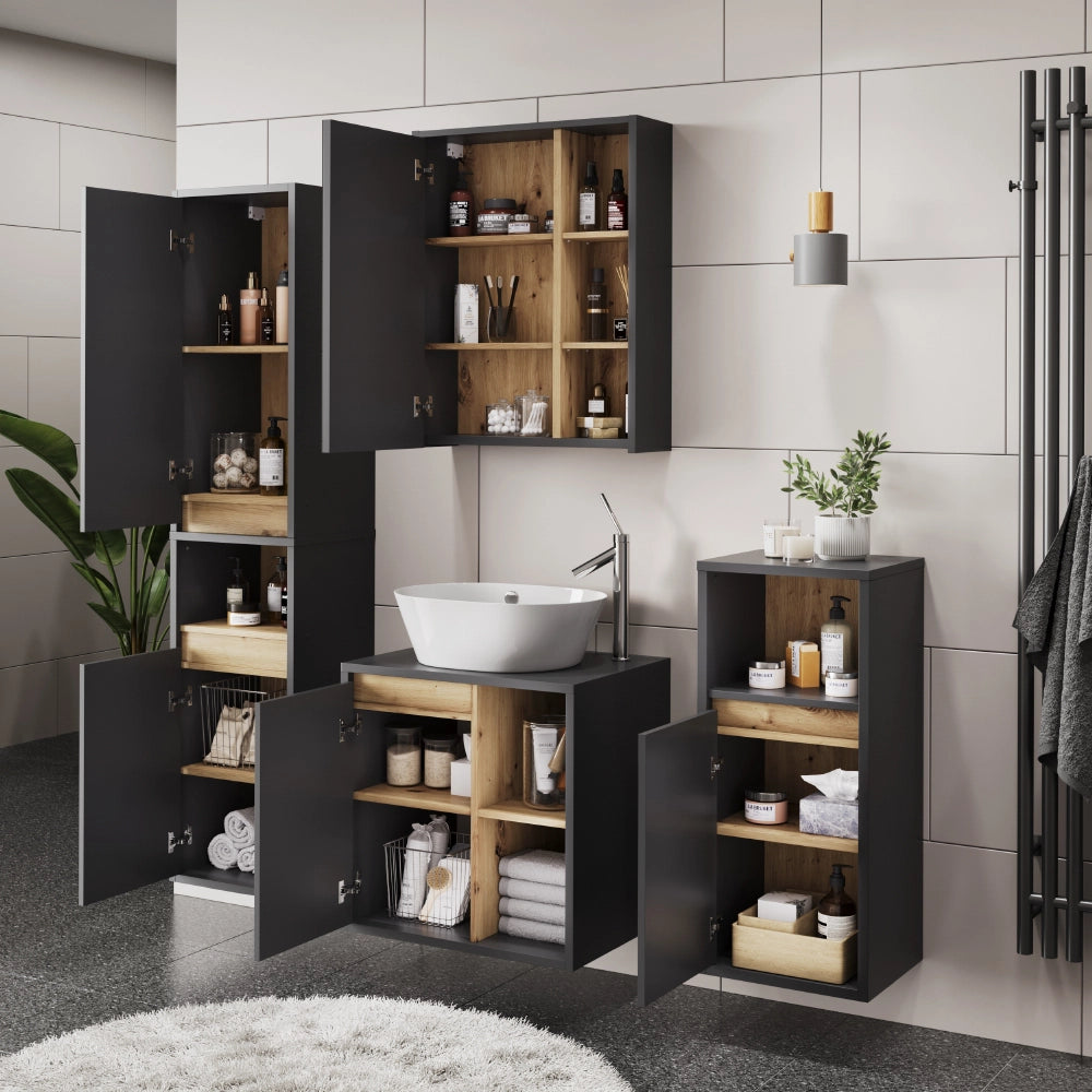 Vicco Set di mobili da bagno Grigio/Artisan 4 parti