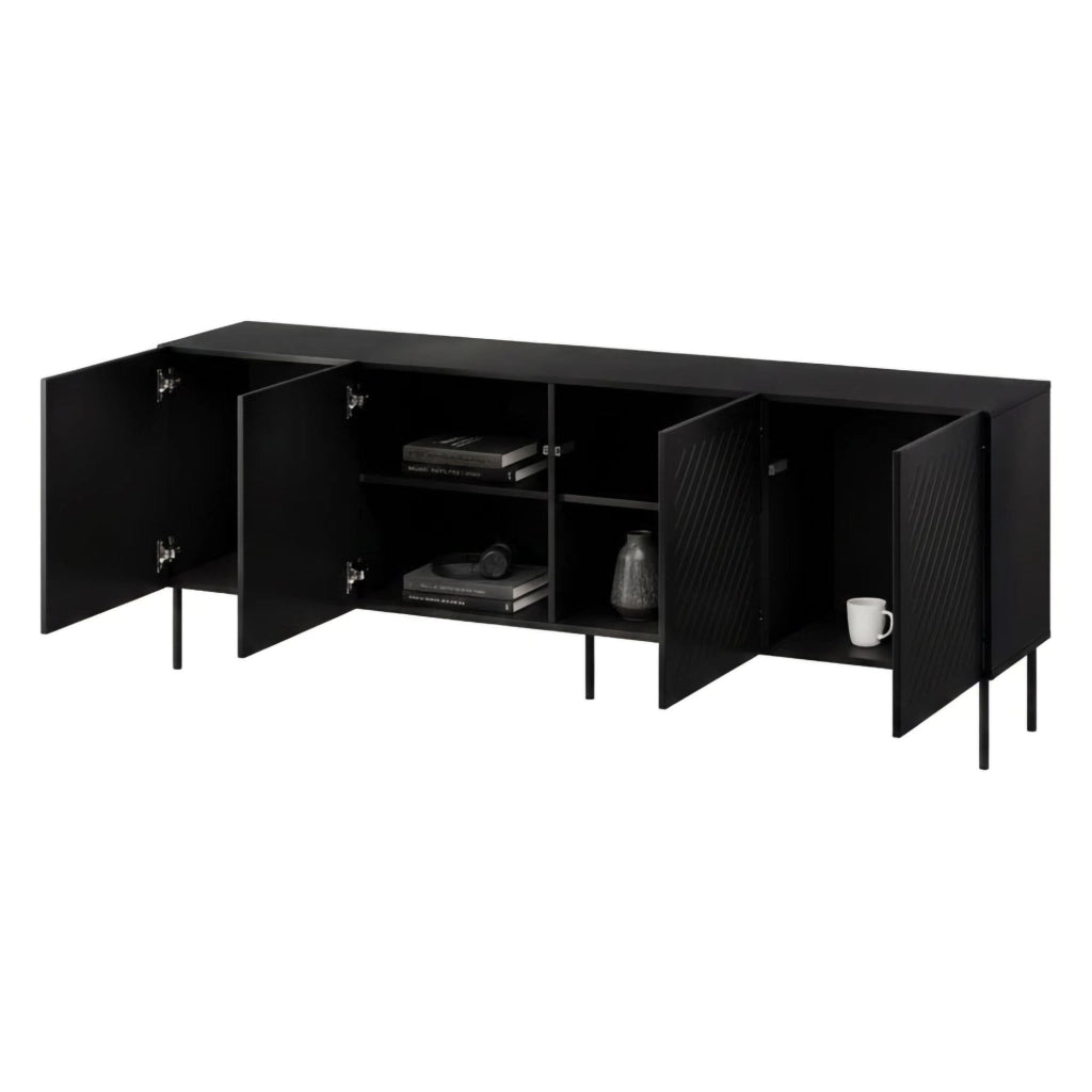 Madia Carema, Credenza 2 Ripiani, 200.5x42x75h cm Nero