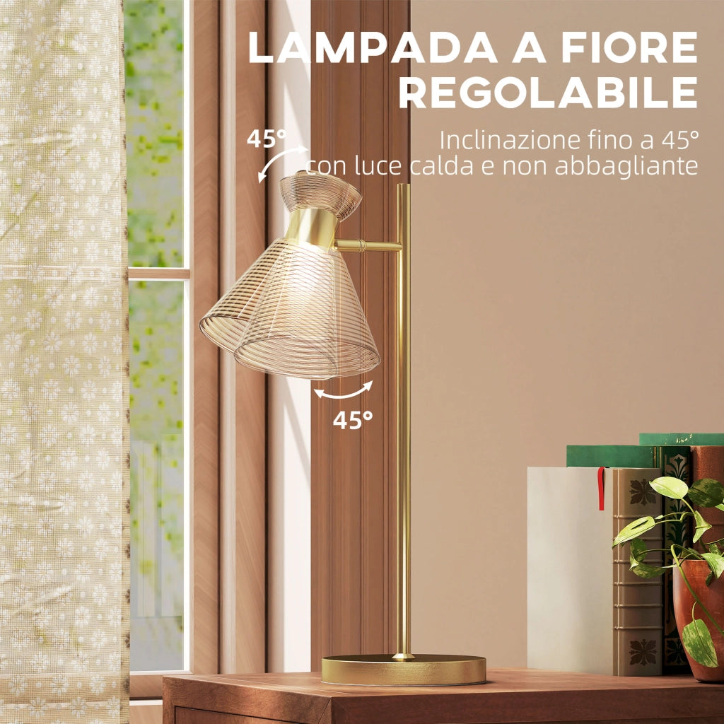 Lampada da Tavolo Moderna con Paralume in Vetro Regolabile Ambrato e Satinato Attacco E27 Oro