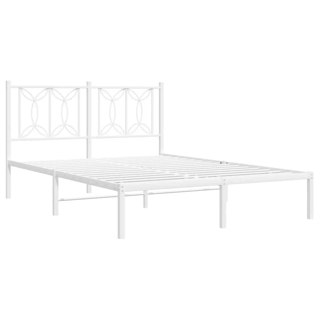Letto matrimoniale | Letto per adulti | Giroletto con Testiera Metallo Bianco 135x190 cm