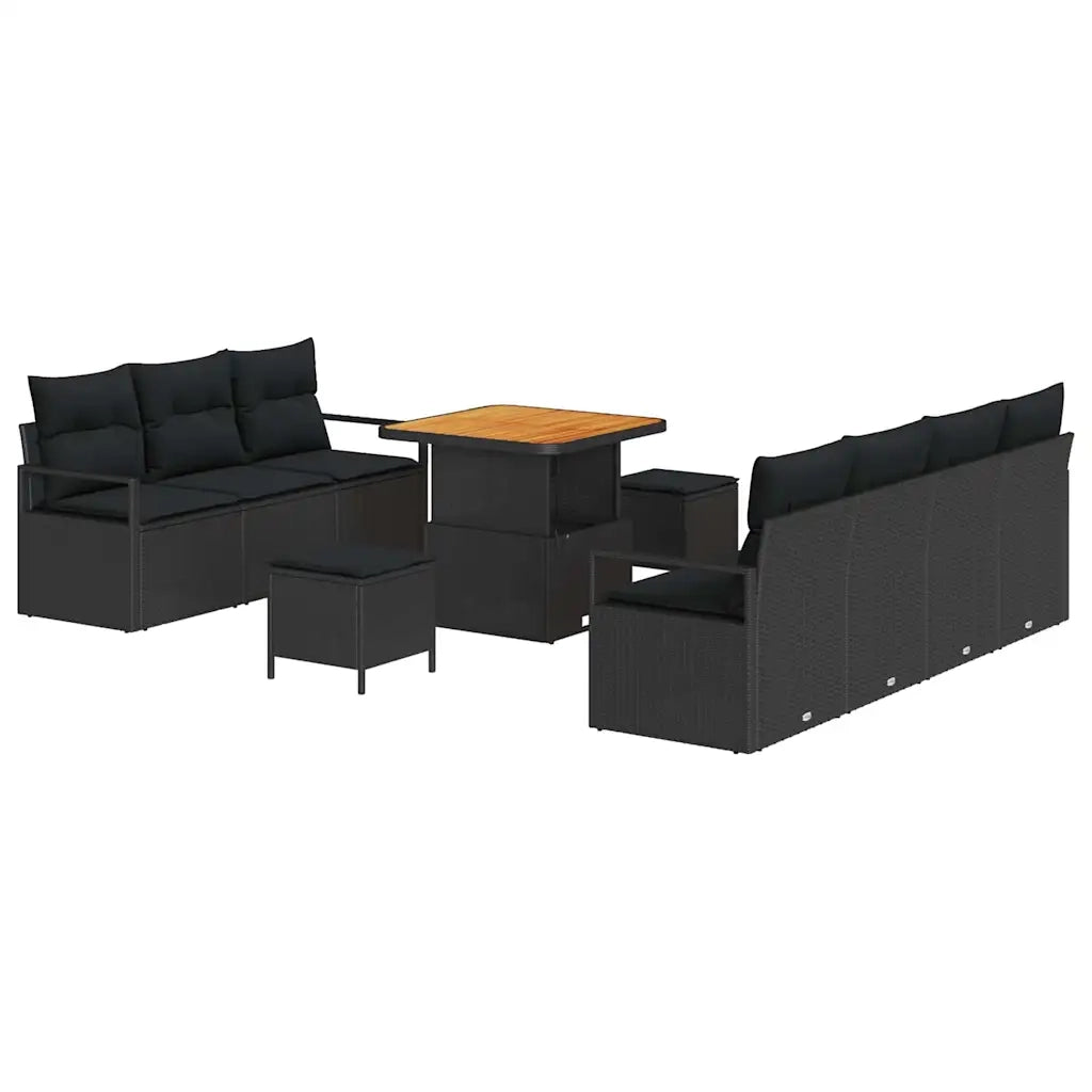 Set Divano da Giardino con cuscino con cuscino 10 pcs Nero