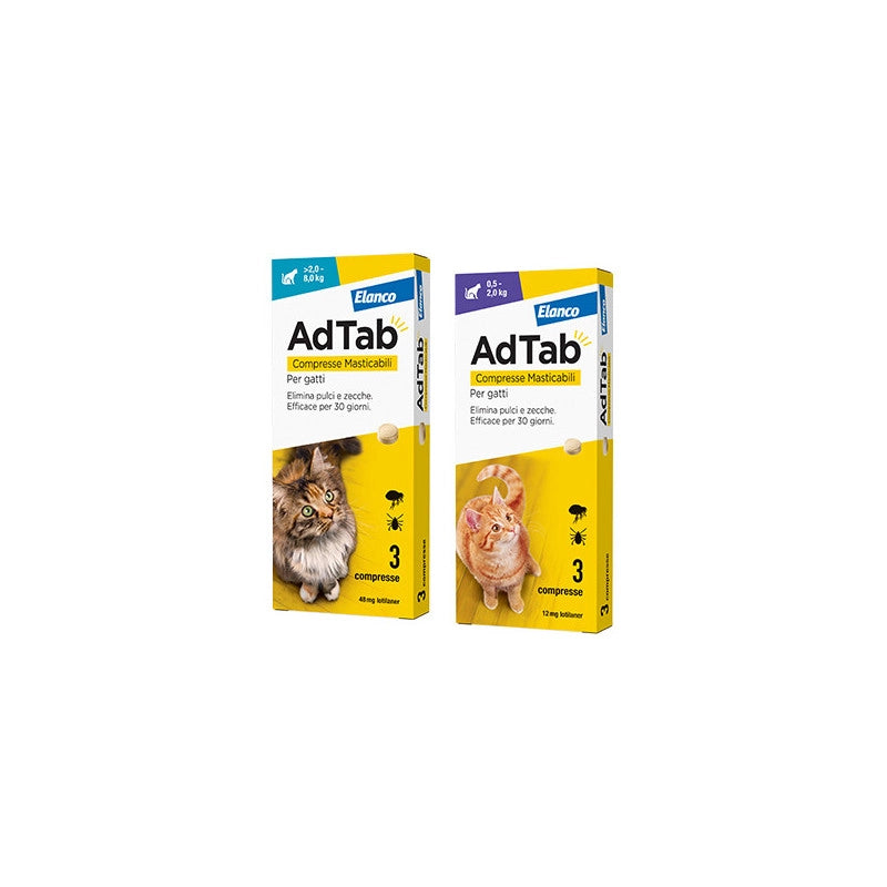 Compresse masticabili AdTab per gatti 0,5–2 kg – 3 pz – Protezione mensile antiparassitaria