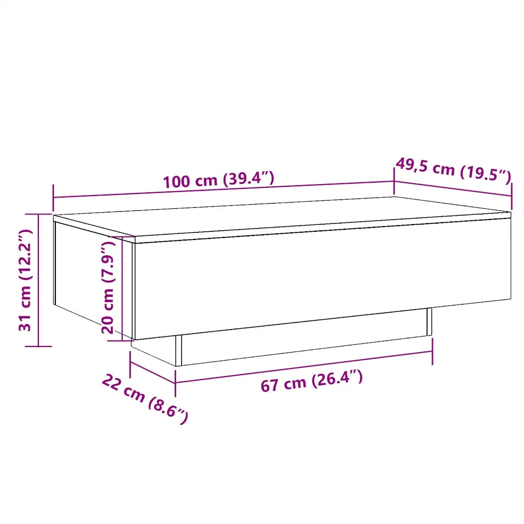 Tavolino Rovere Sonoma 100x49,5x31 cm in Legno Multistrato