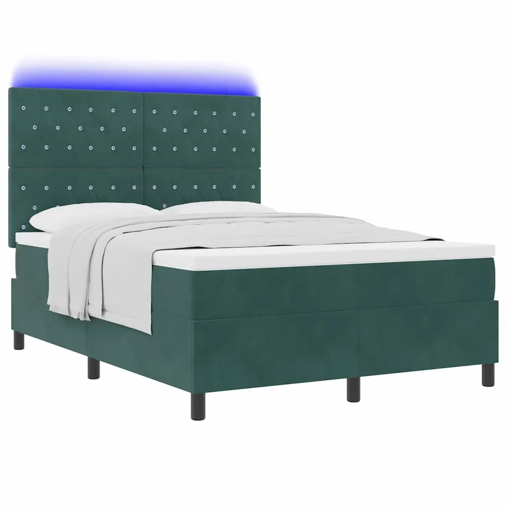 Letto a Sorgente LED Verde Scuro 140 x 190 cm Tessuto