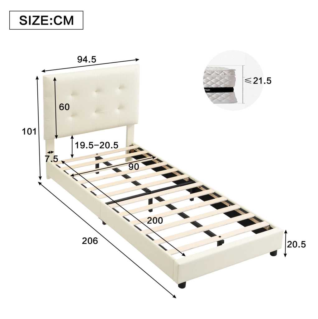 Letto imbottito 90x200 cm con testiera a biscotto; schienale morbido e bordi antiurto in PU beige
