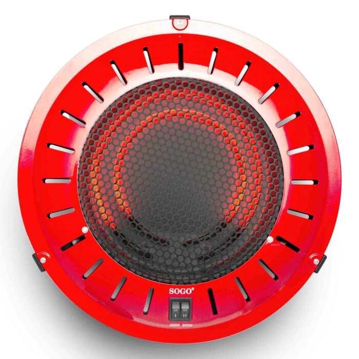 Stufa elettrica a carboni ardenti 900W, 2 filamenti carbonio riscaldamento istantaneo, corpo metallo verniciato rosso - SOGO