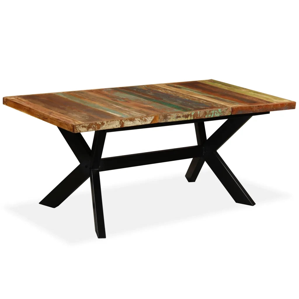 Tavolo da Pranzo in Legno di Recupero e Acciaio a Croce 180 cm 244804
