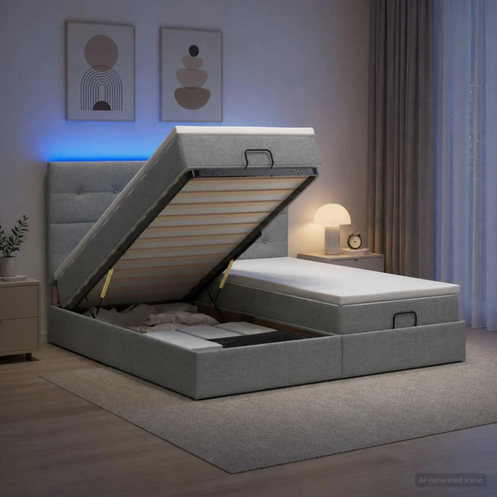 Letto Ottomano con Materasso e LED Grigio Chiaro 200 x 200 cm 3458444