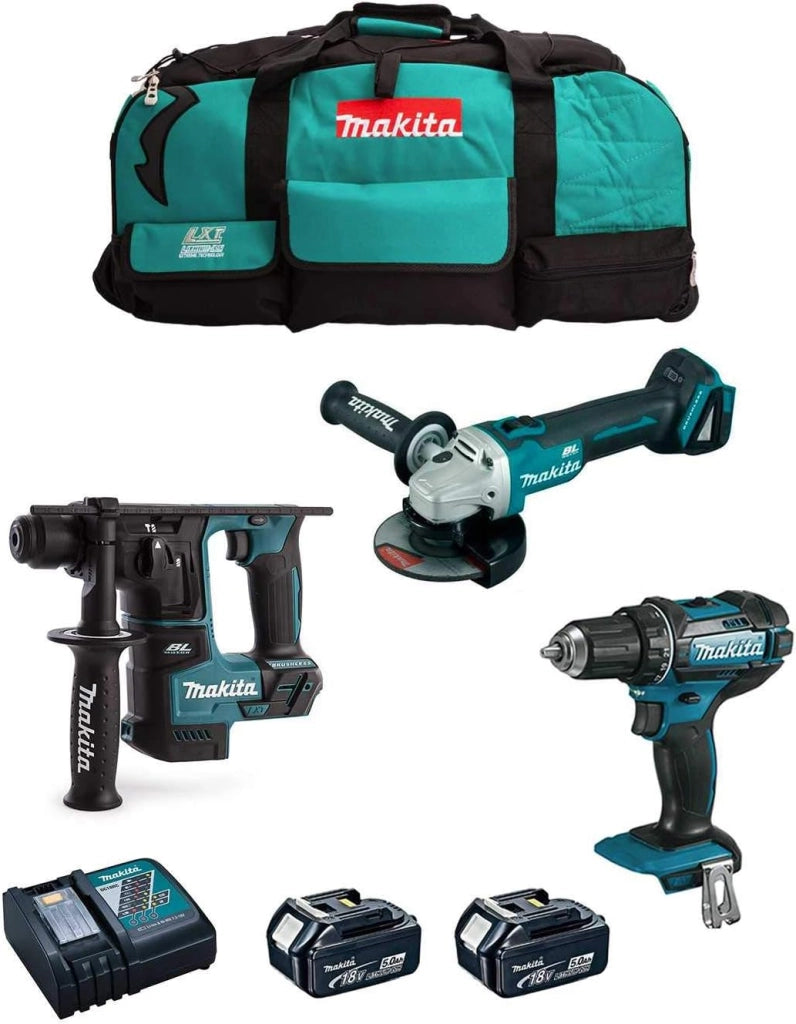 Kit MK301 (Trapano Avvitatore DDF482 + Tassellatore DHR171 + Mini-Smerigliatrice DGA504 + 2 Batterie 5,0 Ah + Caricabatterie + LXT600)