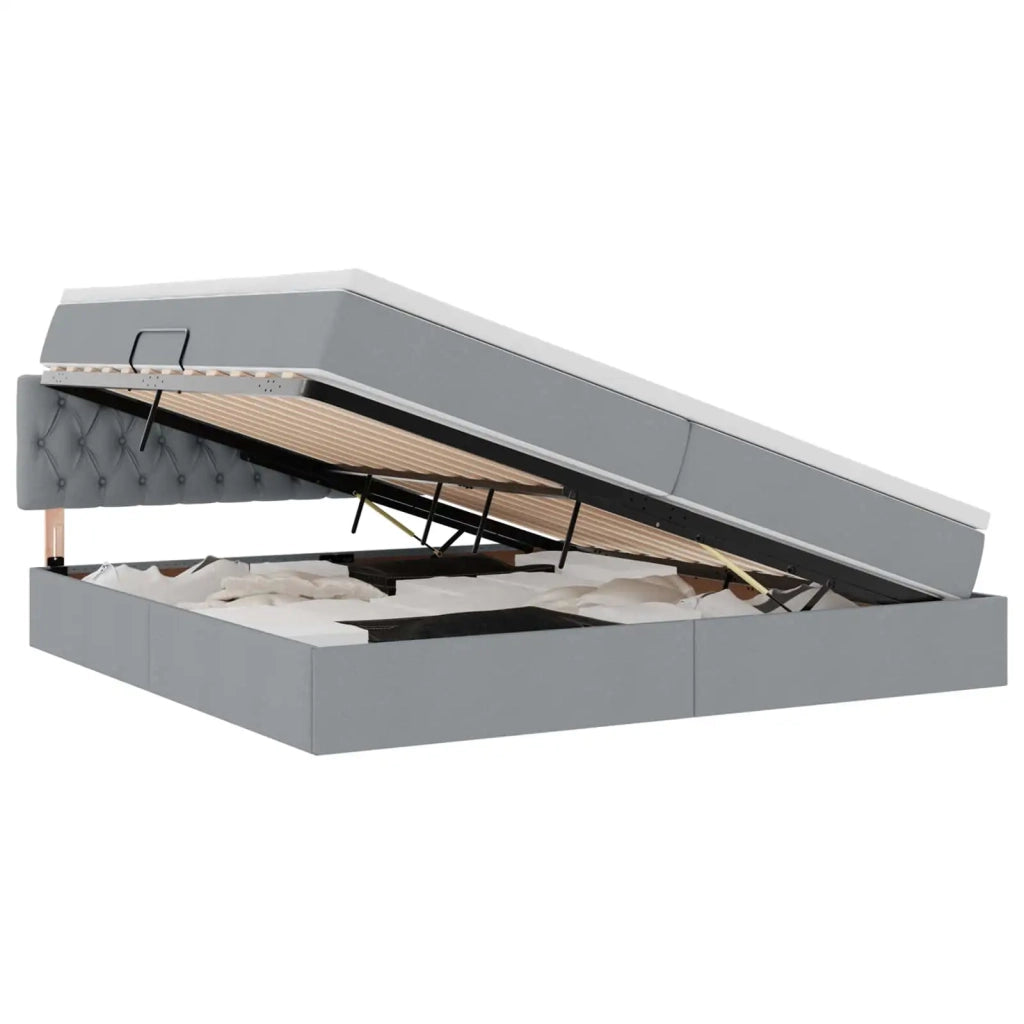 Letto con contenitore LED e materasso Grigio Chiaro