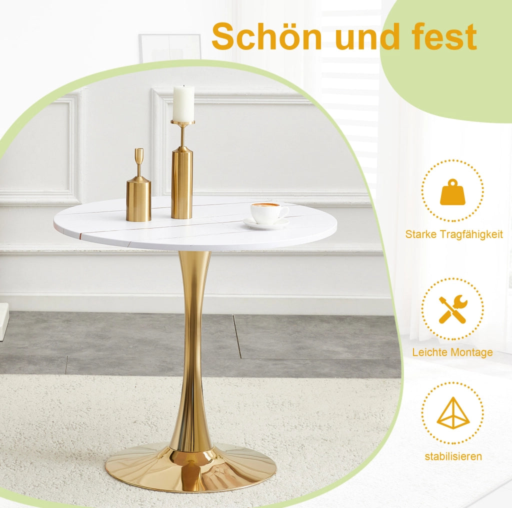 Tavolo rotondo a tulipano bianco in MDF e metallo, Ø 80 cm