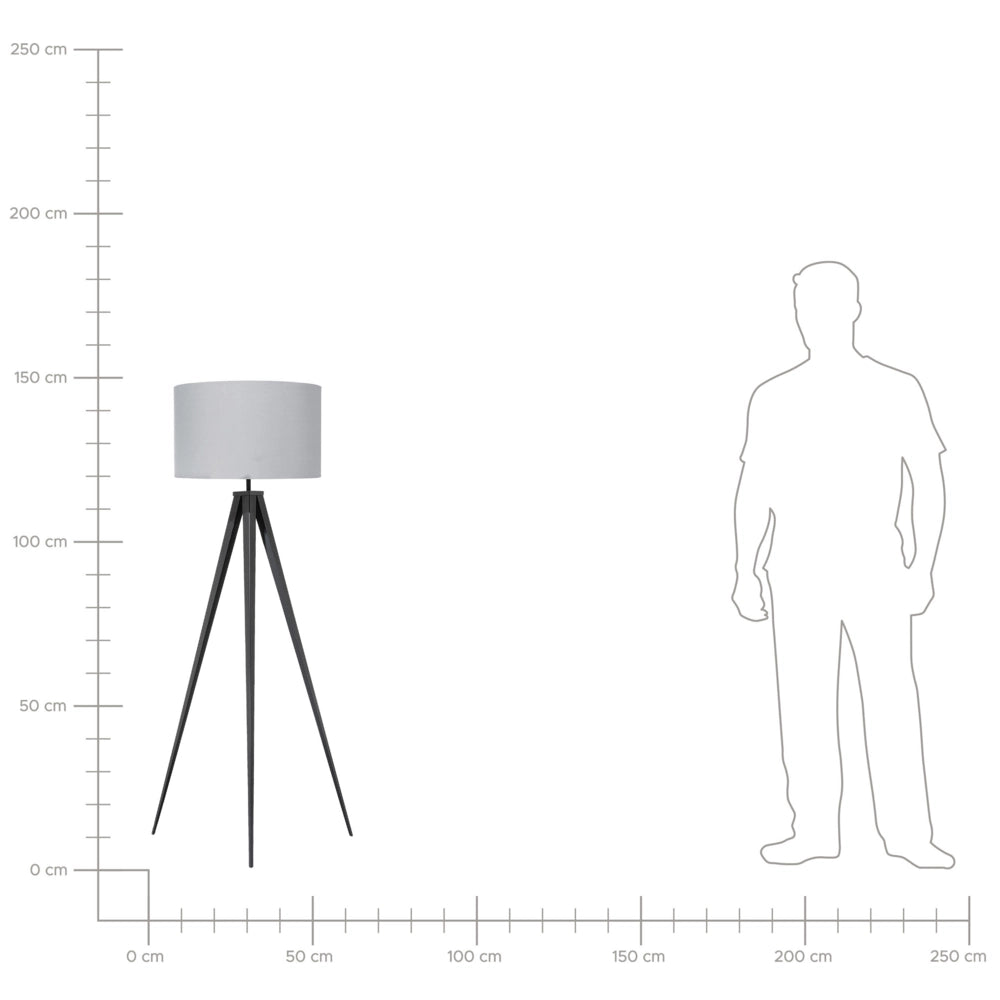 Lampada da Terra Grigio Policotone 156H cm Nero Gambe Treppiede in Metallo Paralume Tamburo Moderno