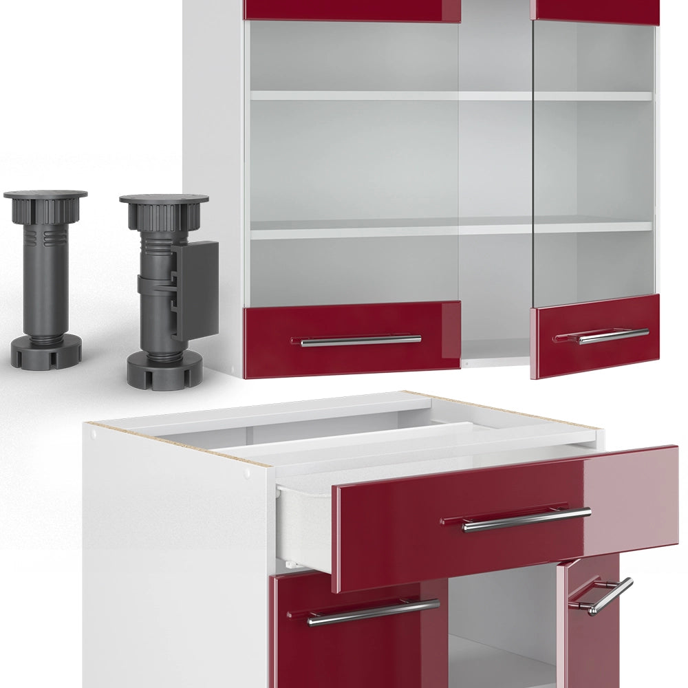 Vicco Cucina completa Bordeaux lucido/bianco 140 cm senza piano di lavoro