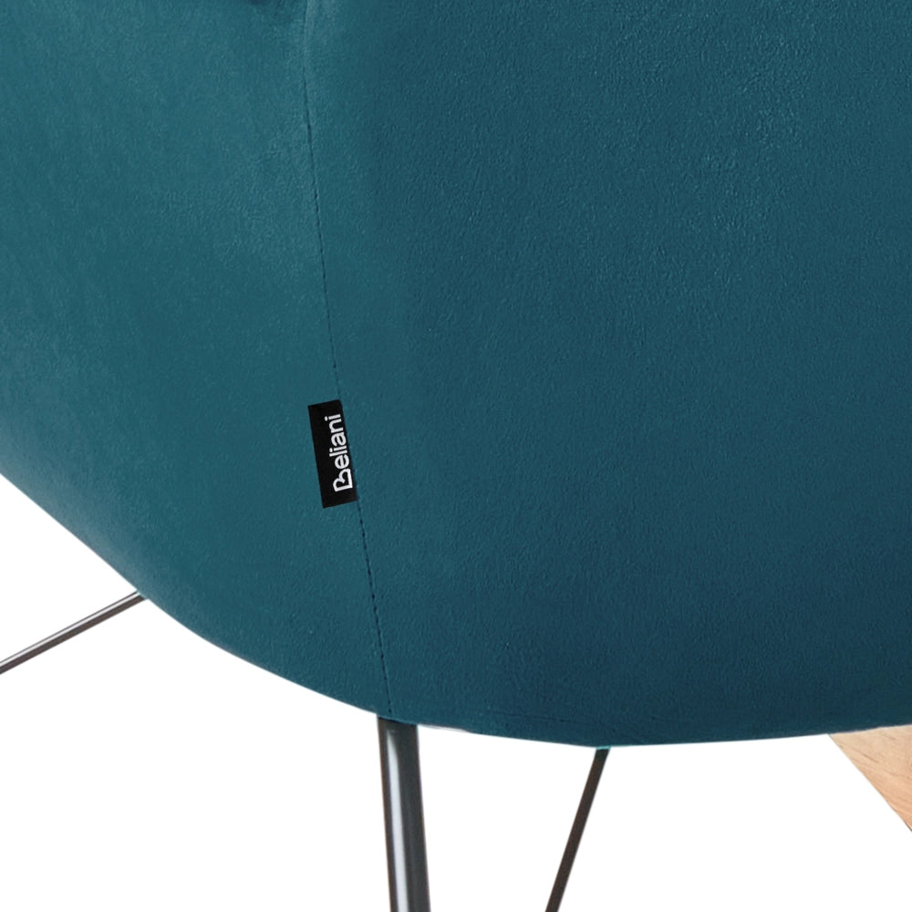 Sedia A Dondolo Velluto Blu Mare Gambe In Metallo Pattini In Legno Moderni