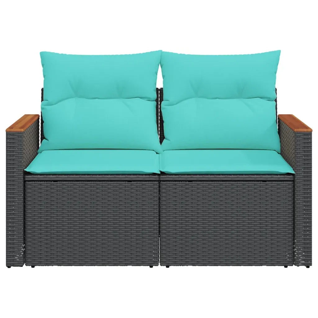 Divano da giardino con cuscini 2 posti nero in polyrattan