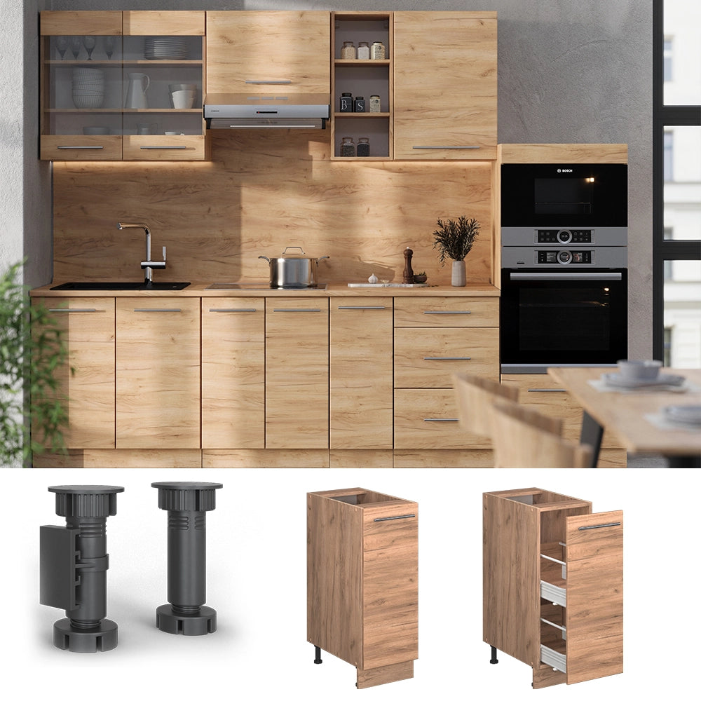Vicco Armadio cucina dispensa alto Quercia dorata 30 cm , PL Marmo