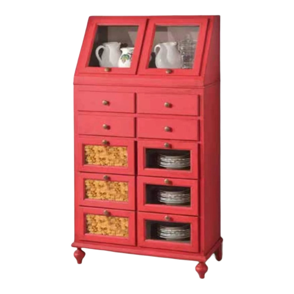 Dispensa arte povera shabby legno rosso anticato 80x42x153 - Mobili 2G