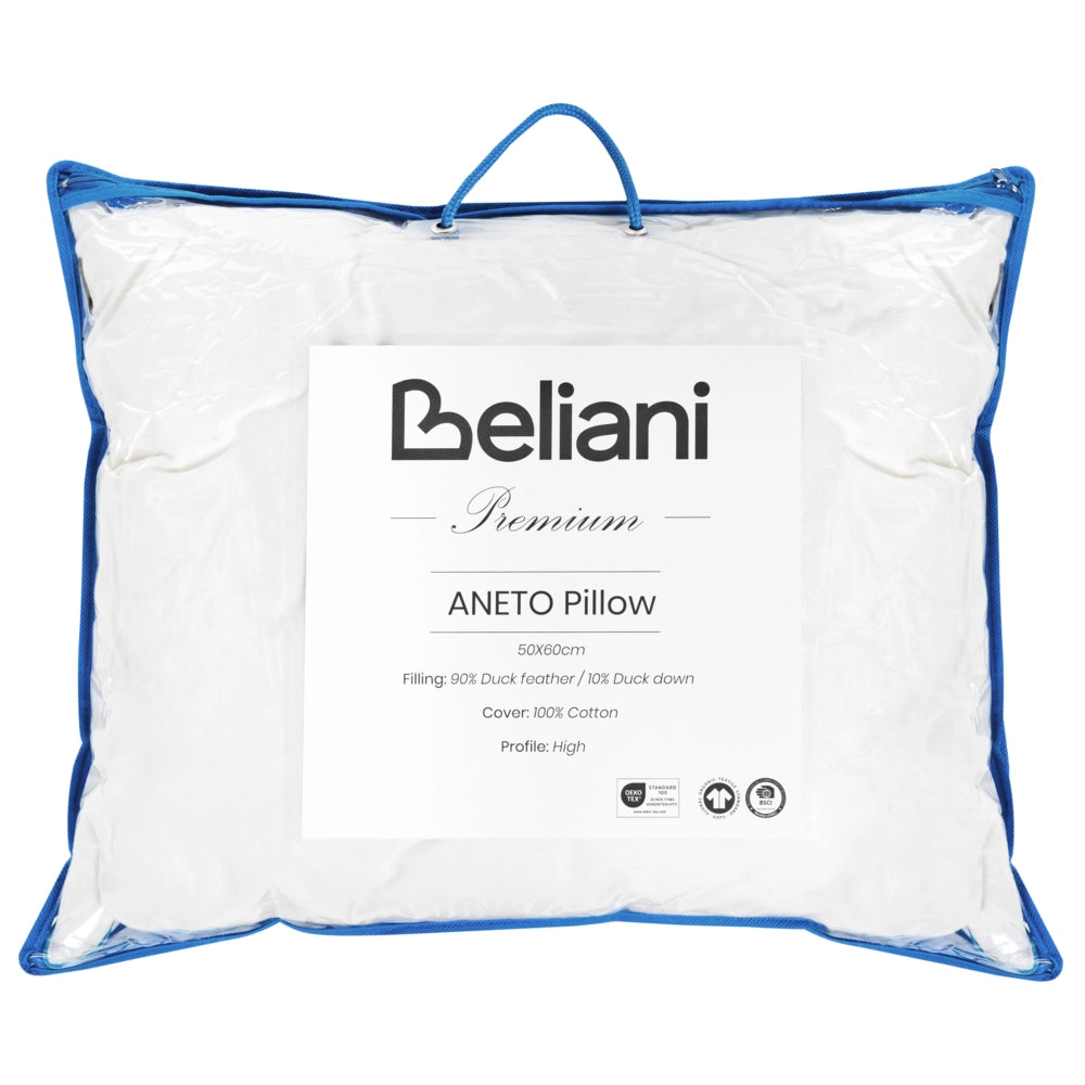 Cuscino alto da letto Rivestimento in cotone premium Imbottitura in piuma e piumino Bianco 50 x 60 cm premium