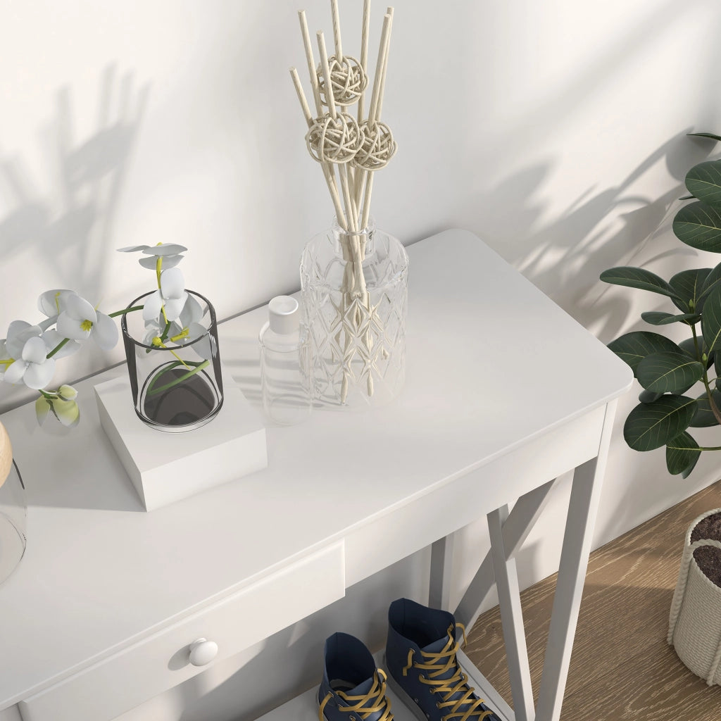 Tavolo console in legno con cassetto e ripiano ¨C zephmum ¨C 100x30x81cm bianco