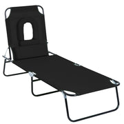 Easycomfort Sdraio Pieghevole Reclinabile su 4 Livelli con Foro per Lettura e Cuscino in Tessuto Oxford e Acciaio, 187x58x36 cm, Nero