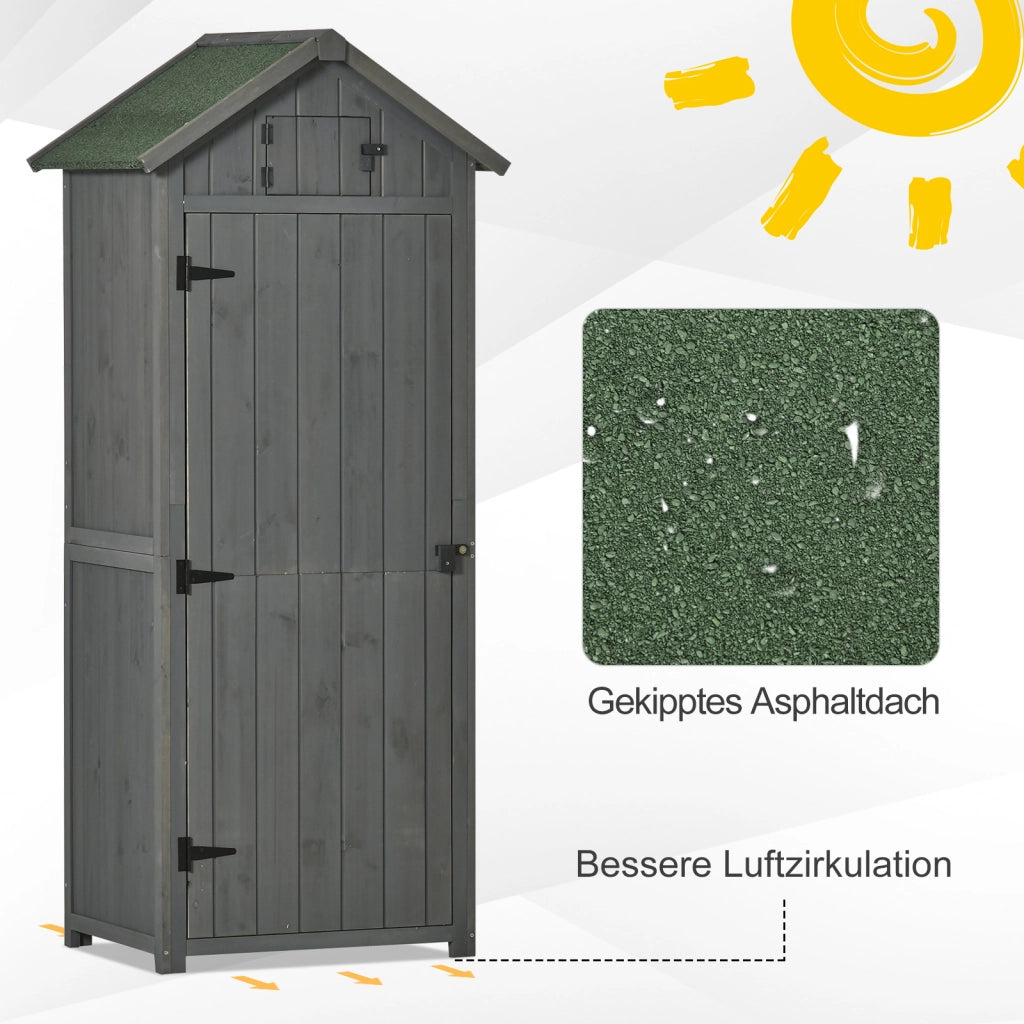 Armadio da giardino in legno con 3 ripiani removibili, tetto impermeabile e finestra, grigio, 77 × 54,2 × 179 cm