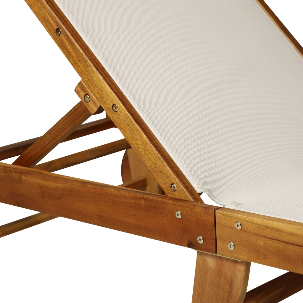 Relax Lounge Chair Garden Lounge Cabinet Garden Garden Cabinet regolabile Legno di acacia naturale + tessile bianco 198 x 55 x 30-88 5 cm