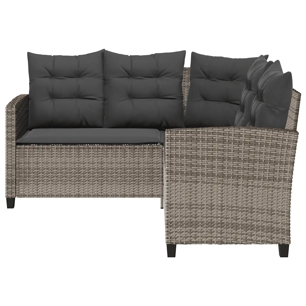 Divano da Giardino con Tavolo e Cuscini a L-Sofa da Giardino-Divano da esterno Grigio Polyrattan 554157