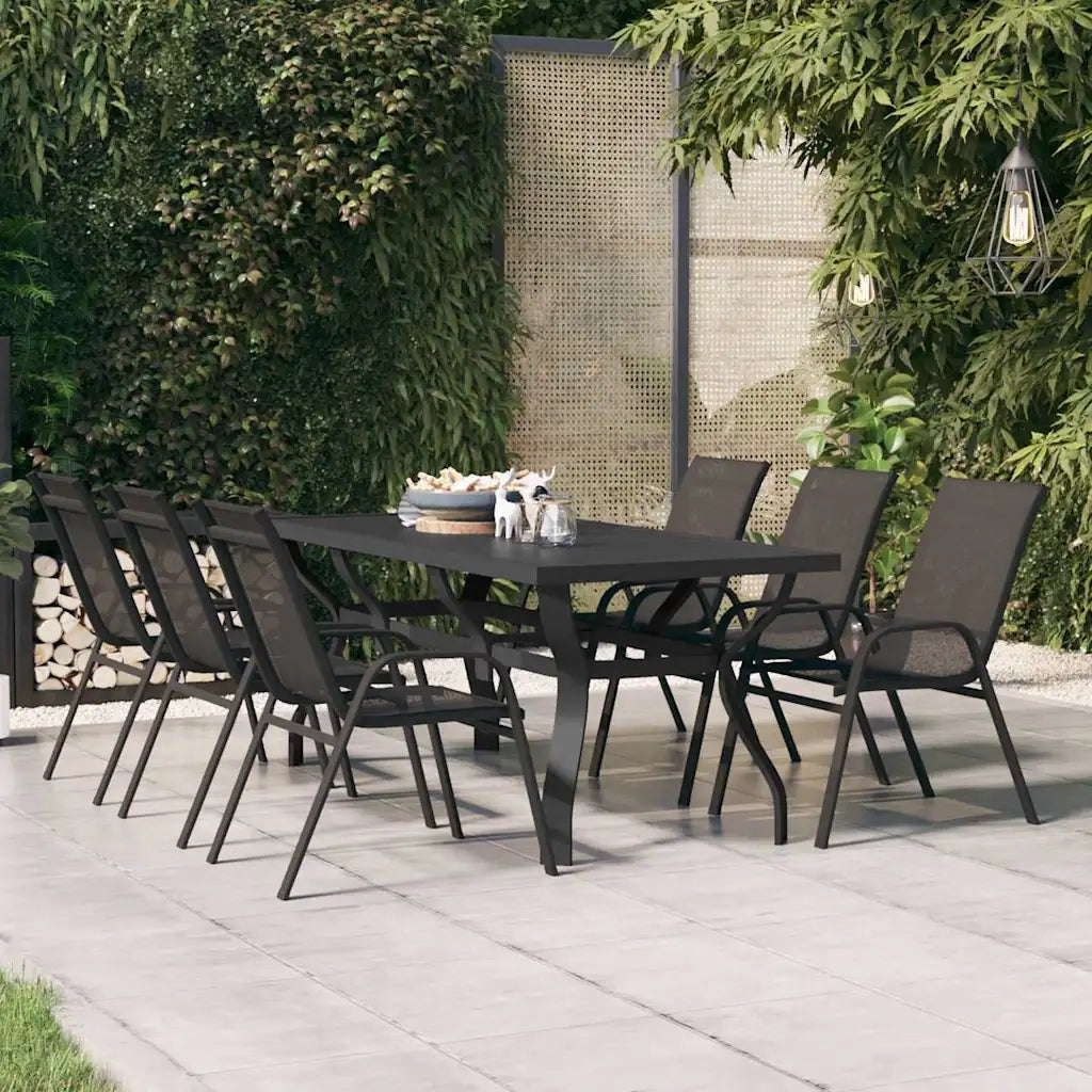 Tavolo da Giardino | Tavolino da esterno Nero 180x80x70 cm in Acciaio e Vetro