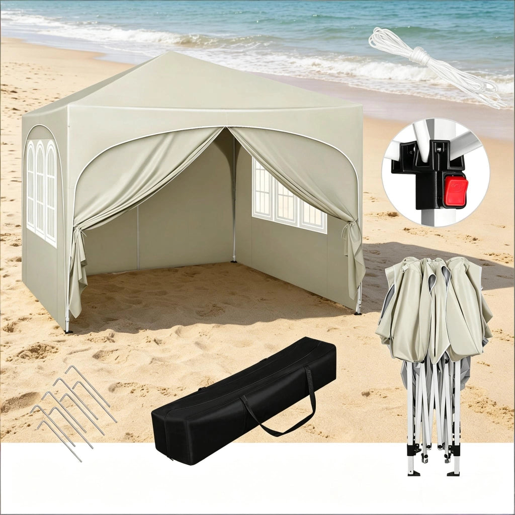 GAZEBO 3x3 m Beige in ferro e tessuto Oxford con 4 pareti laterali