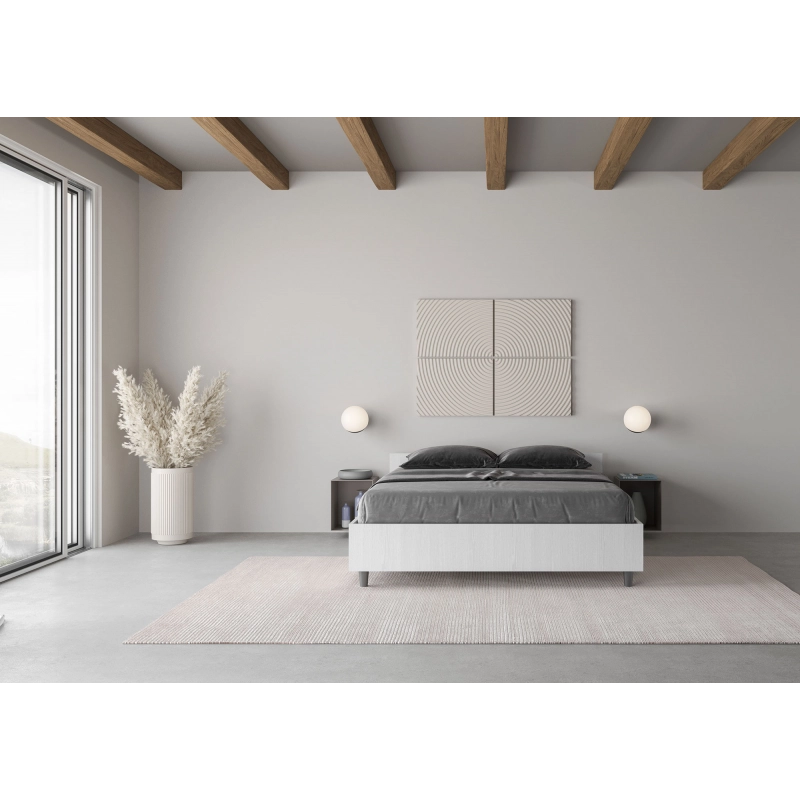 Letto Matrimoniale francese 140x200 cm Nuamo - Senza rete,Bianco Frassino