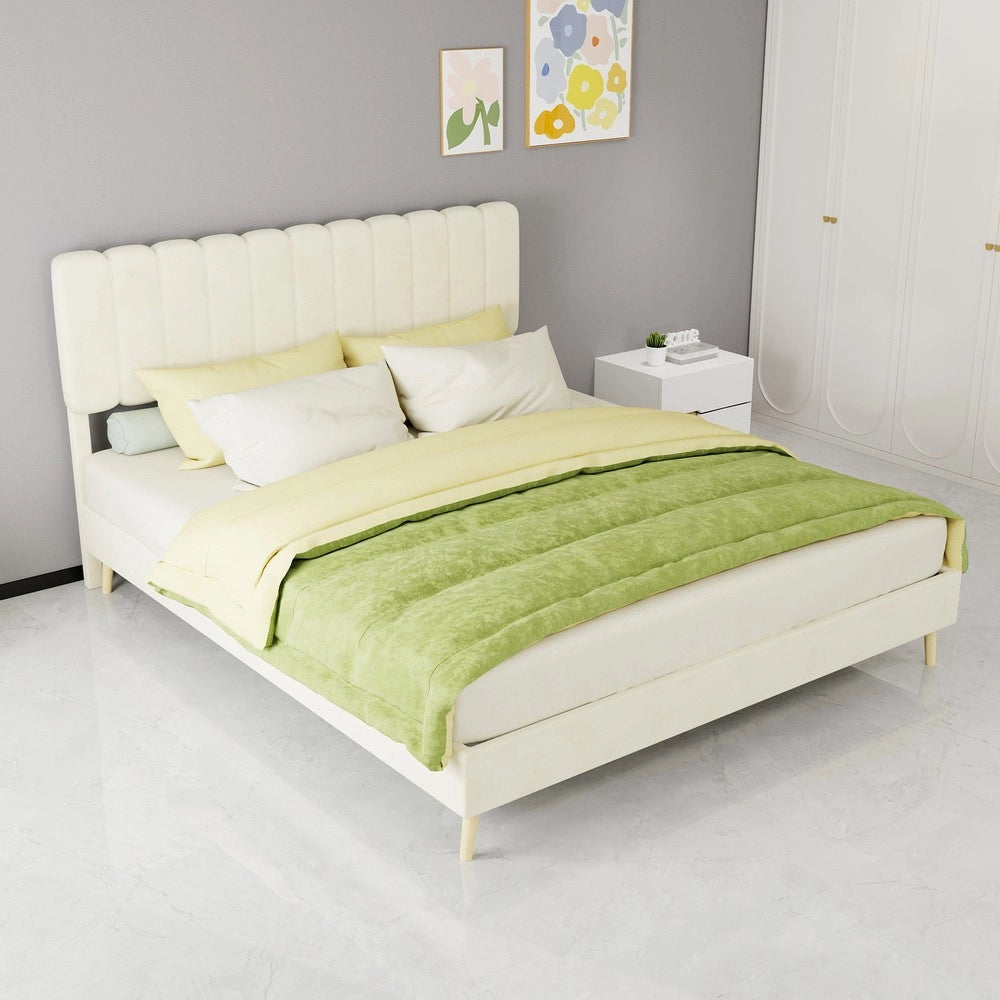 Letto Imbottito con Testiera Morbida ¨C MINIMAL ¨C Beige, 160x200, con Materasso