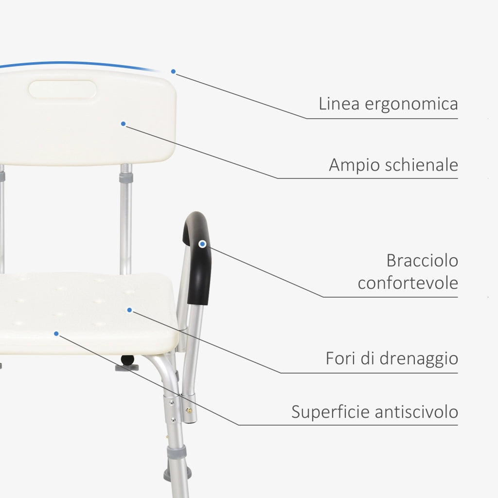 EasyComfort Sedile da doccia con schienale e braccioli Sedile da vasca, sedia regolabile in altezza