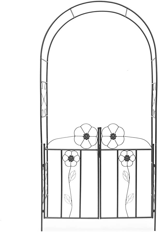 Arco da Giardino in Ferro con Cancello per Piante Rampicanti 116x36.5 H228cm Nero