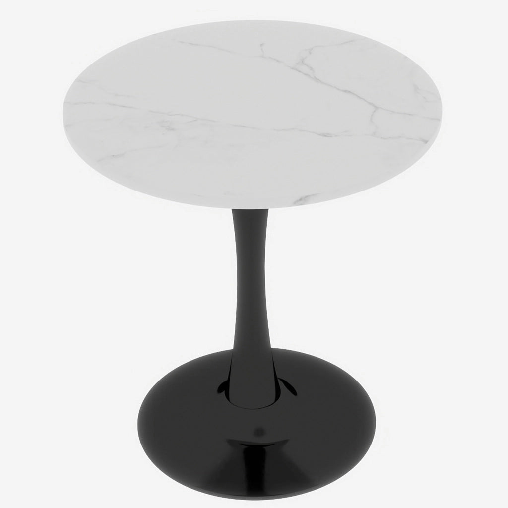 Tavolino rotondo moderno 27,6 pollici in marmo artificiale nero e bianco