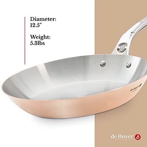 De Buyer 6224.32 Prima Matera Padella Multiuso in Rame e Acciaio inox Diametro 32 cm colore Acciaio inox Rame