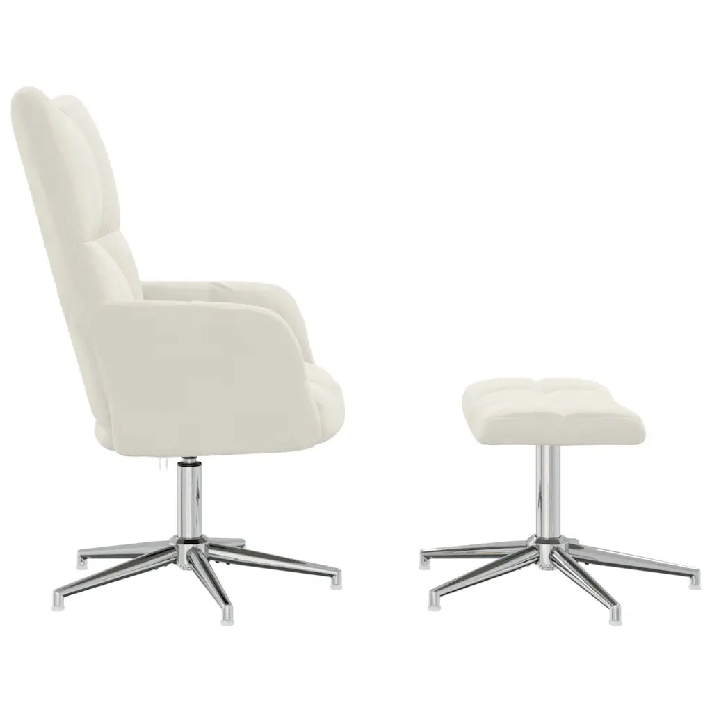 Poltrona Relax con Poggiapiedi Bianco Crema in Velluto 328137