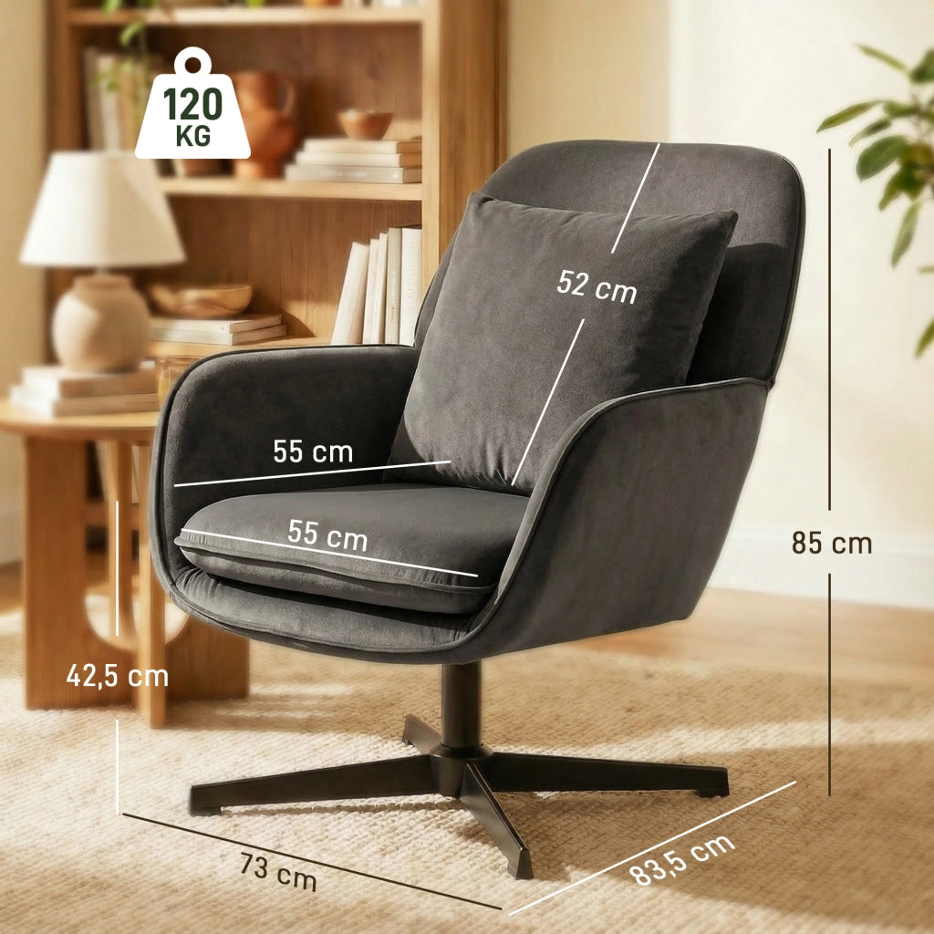 Poltrona imbottita in velluto con struttura in metallo e cuscino ¨C zephmum ¨C grigio scuro