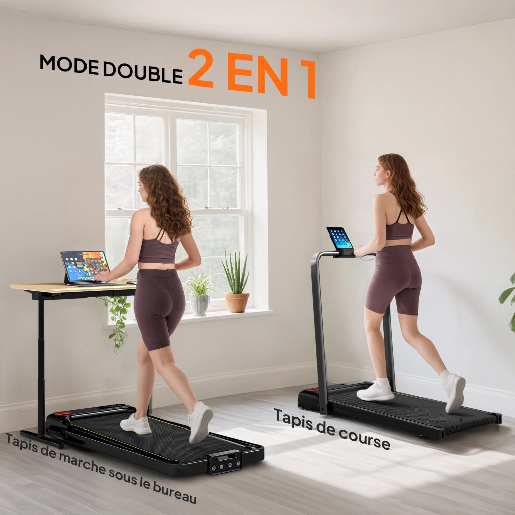 Tapis roulant pieghevole 2 in 1 ¨C Xylo ¨C Inclinazione 10%, 2.0 HP, 6 KM/H, 109x48x100cm nero