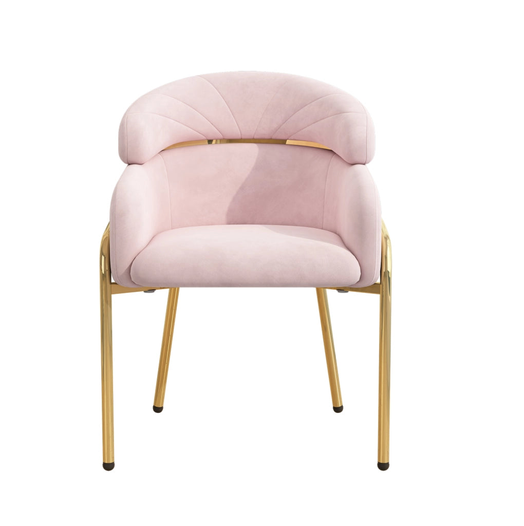 Sedia da pranzo in velluto rosa con gambe in metallo