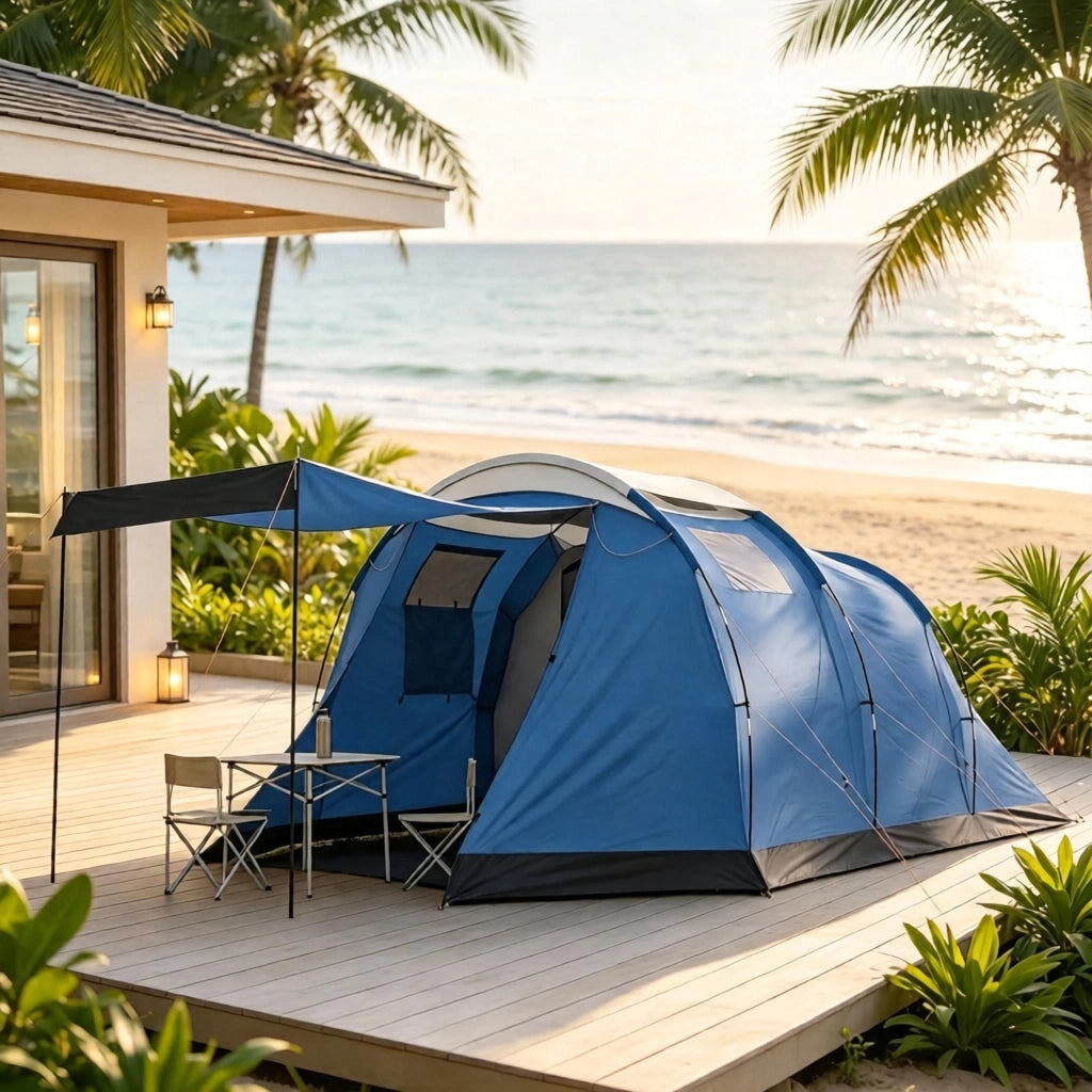 TENDA DA CAMPEGGIO A TUNNEL 460x260x190 cm Blu, 3-4 posti, impermeabile 3000 mm