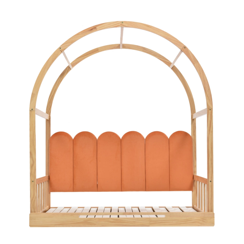 Letto a castello scorrevole in pino - Xylo - Colori naturale e arancione