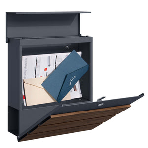 Toboli Cassetta postale con porta giornale, antracite e legno V63 montaggio a parete