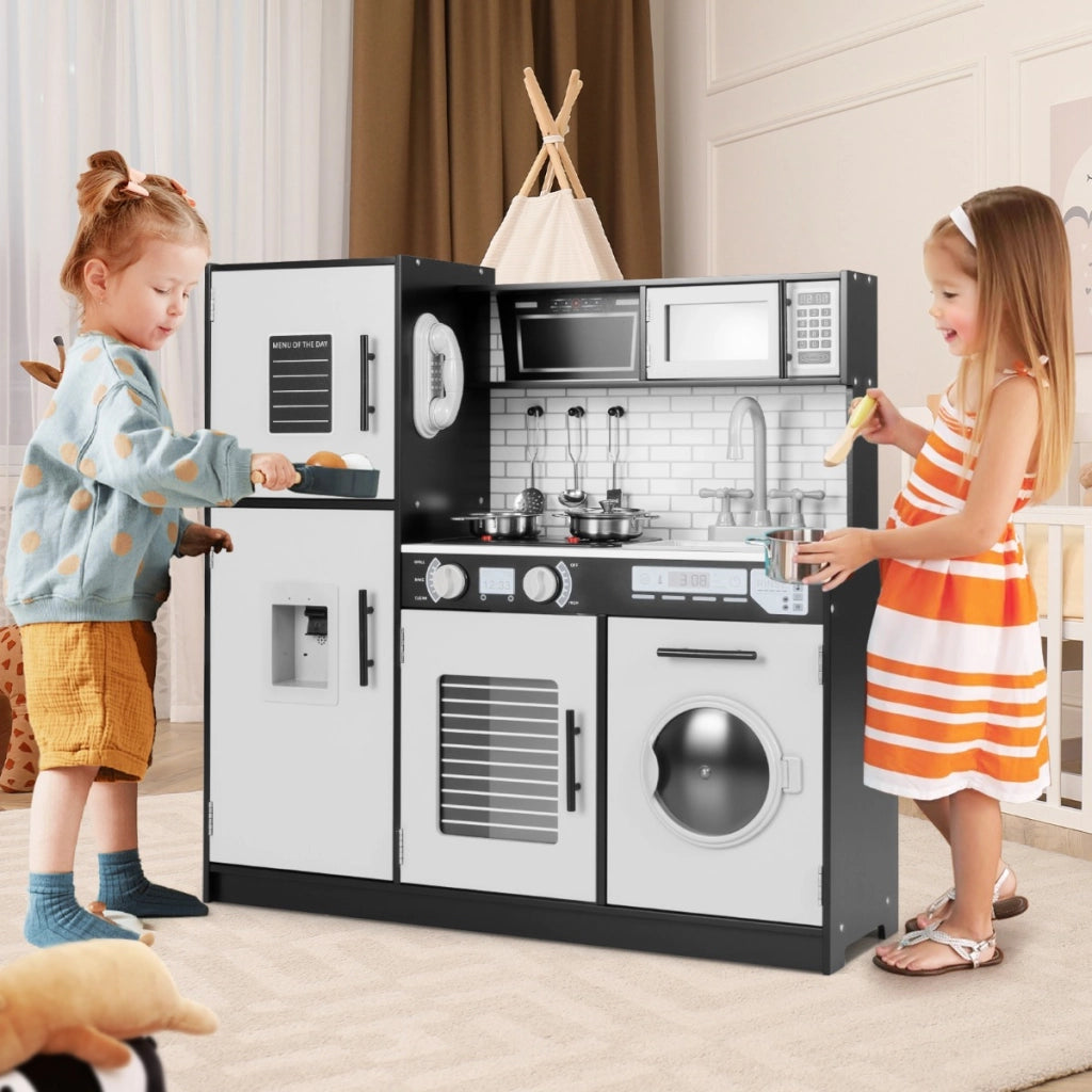 Set di cucina giocattolo con forno lavatrice microonde dispenser d¡¯acqua, Giocattolo da chef per gioco di fantasia Nero-Cucine giocattoli