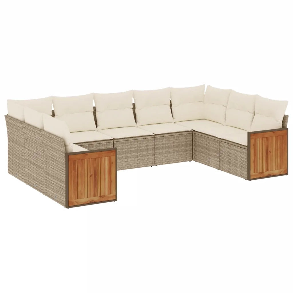 Set Divano da Giardino 9 pz con Cuscini Grigio in Polyrattan